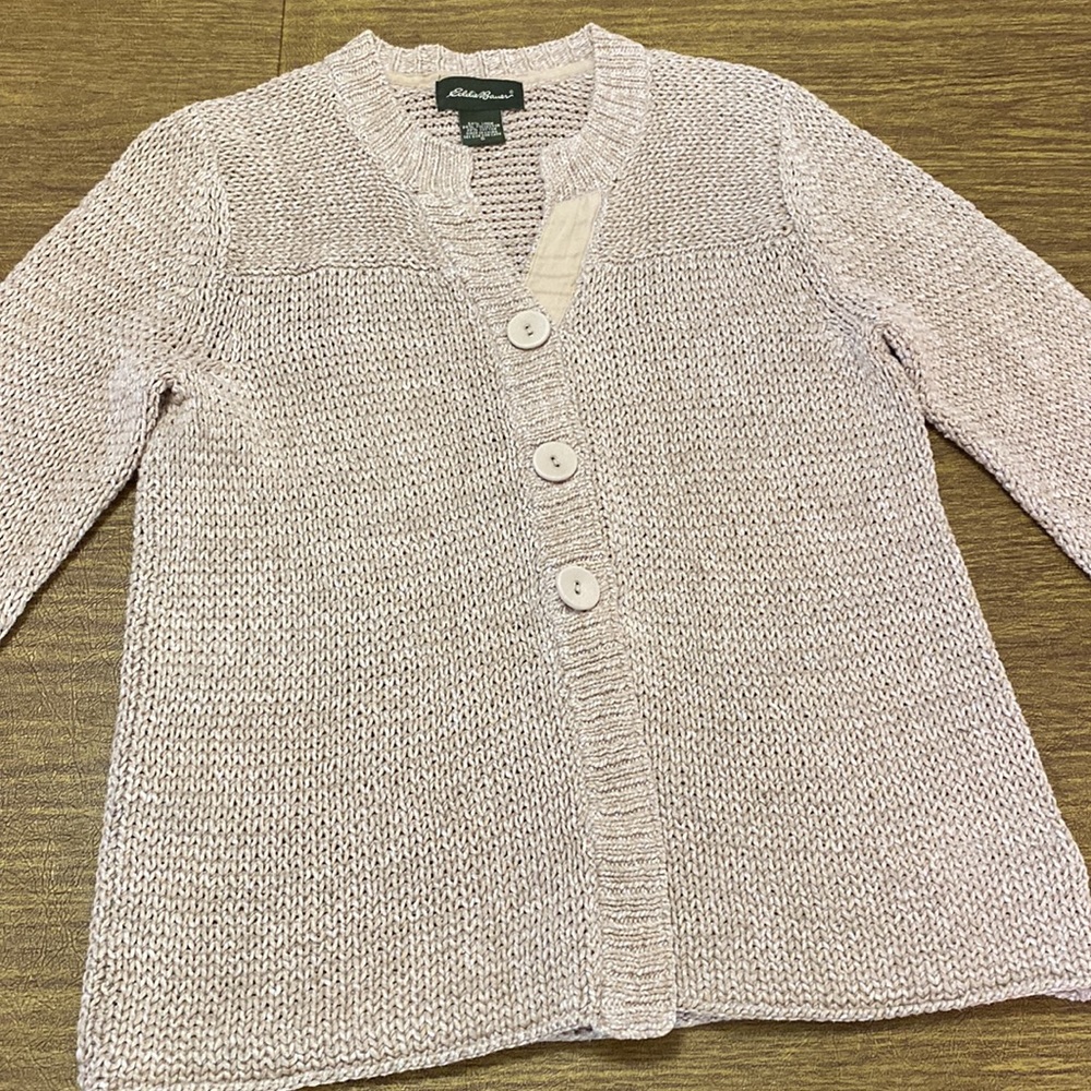 Eddie Bauer Tan Knit 3 Button Cardigan Sweater Size S